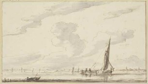 Marina, nach rechts segelnde Barke, links ein Boot