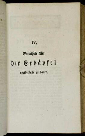 IV. Bewährte Art die Erdäpfel vortheilhaft zu bauen