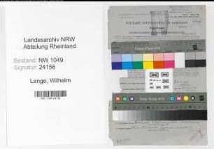 Entnazifizierung Wilhelm Lange , geb. 15.04.1883 (Baumeister)