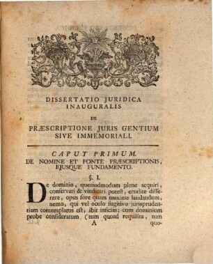 Dissertatio juridica inauguralis de praescriptione juris gentium sive immemoriali