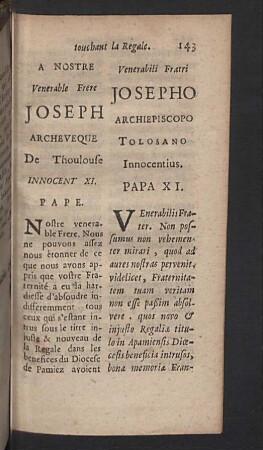 A nostre venerable Frere Joseph Archeveque de Thoulouse