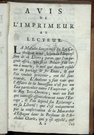 Avis De L'Imprimeur Au Lecteur