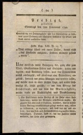 94-120, Predigt, gehalten Sonntags den 7ten Heumonat 1799.