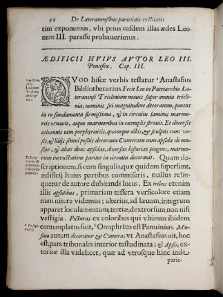 Ædificii Huius Autor Leo III. Pontifex. Cap. III.