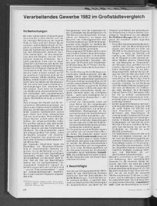 Verarbeitendes Gewerbe 1982 im Großstädtevergleich