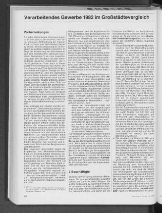 Verarbeitendes Gewerbe 1982 im Großstädtevergleich