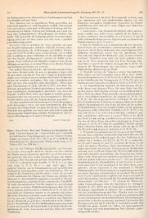 739-741 [Rezension] Rüger, Hans Peter, Text und Textform im hebräischen Sirach