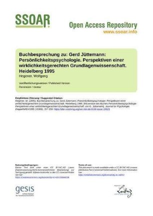 Buchbesprechung zu: Gerd Jüttemann: Persönlichkeitspsychologie. Perspektiven einer wirklichkeitsgerechten Grundlagenwissenschaft. Heidelberg 1995