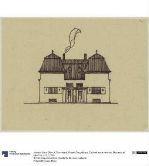 Darmstadt, Projekt Doppelhaus Cabinet, erste Version, Skizzenblatt
