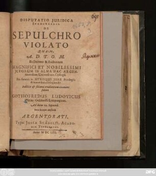 Disputatio Iuridica Inauguralis. De Sepulchro Violato