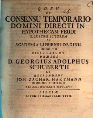 De consensu temporario domini directi in hypothecam feudi
