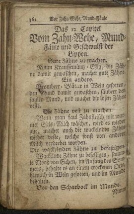 12. Vom Zahn-Wehe, Mund-Fäule und Geschwulst der Lippen