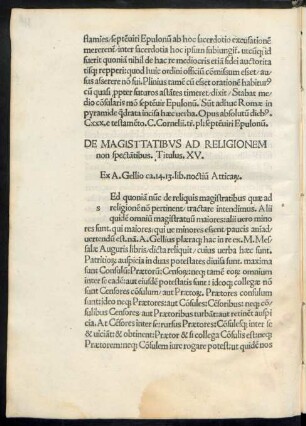 De Magisttatibus Ad Religionem ... Titulus. XV.