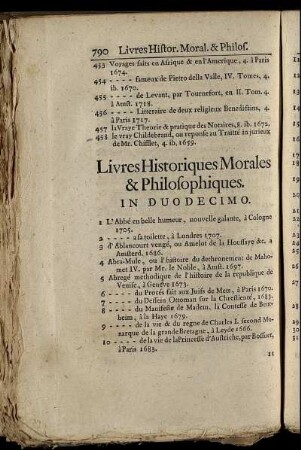 Livres Historiques Morales & Philosophiques. In Duodecimo