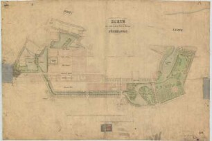 Karte der städtischen Gartenanlagen von Düsseldorf.