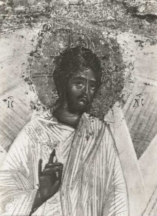 Verklärung Christi : Verklärung Christi. Ikonenmalerei (1386/1400; Feofan Grek). Haupt Christi. Moskau: Tretjakow-Galerie