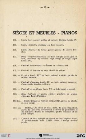 Sièges et meubles - Pianos (Nr. 174-215)