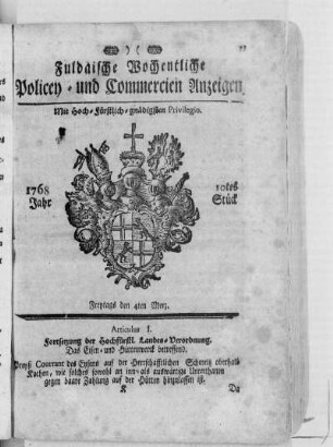 10tes Stück, Ausgabe vom 4. Merz 1768