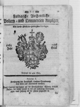 10tes Stück, Ausgabe vom 4. Merz 1768