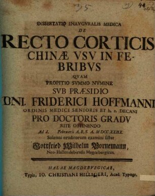 Diss. inaug. ... de recto corticis chinae usu in febribus