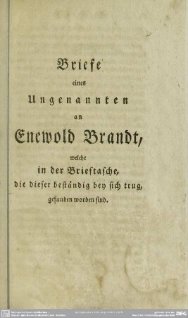 Briefe eines Ungenannten an Enewold Brandt