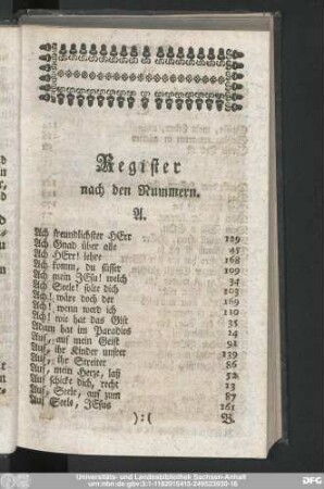 Register nach den Nummern.
