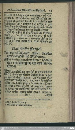 Das fünffte Capitel. Von ungewissenhaffter Affter-Aertzten Geldgierigkeit und Mördereyen ...