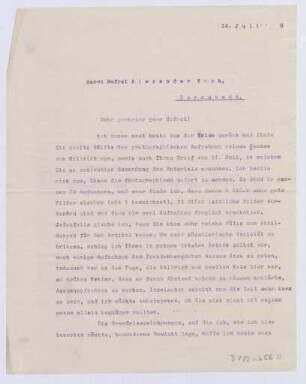 Schreiben an Hofrat Alexander Koch, Darmstadt (Brief)