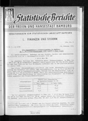 Die kassenmäßigen Steuereinnahmen in Hamburg im 1. Rechnungsvierteljahr 1959 (April - Juni 1959) : Lfd. Nr. 6
