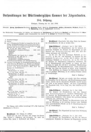 194. Sitzung, Stuttgart, 10.7.1906