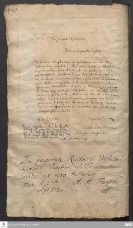 Testimonium von August Hermann Francke für Reichard Wilhelm Klöber.