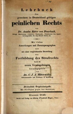 Lehrbuch des gemeinen in Deutschland gültigen peinlichen Rechts