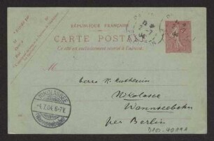 Schreiben an Hermann Muthesius (Postkarte)