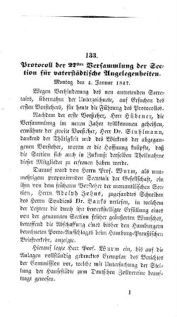 133. Protocoll der 27sten Versammlung der Section für vaterstädtische Angelegenheiten.