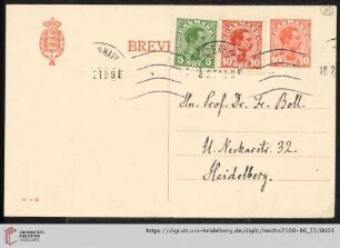 Briefe von Johan L. Heiberg an Franz Boll: Karte von Johan L. Heiberg an Franz Boll