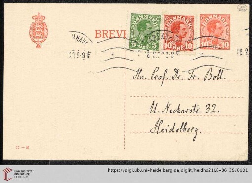 Briefe von Johan L. Heiberg an Franz Boll: Karte von Johan L. Heiberg an Franz Boll