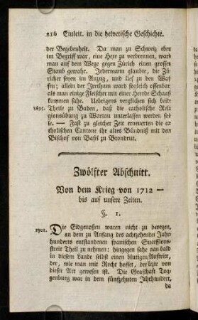 216-236, Zwölfter Abschnitt. Von dem Krieg von 1712 - bis auf unsere Zeiten.
