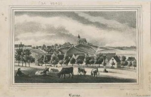 Ansicht von Borna, Lithographie, 1840 : Borna / N. d. Nat. gez. v. Wegener. - [Dresden] : Renner & Ketzschau , [um 1840]. - 1 Kunstbl. : Lithogr. ; 19 x 11 cm
