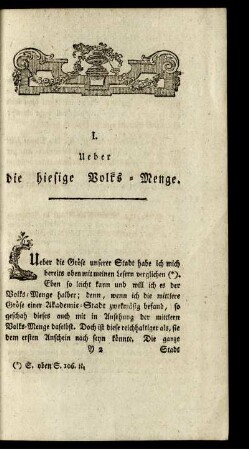 I. Ueber die hiesige Volks-Menge.