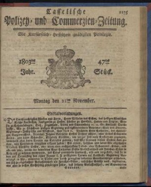 47tes Stueck, Montag den 21ten November 1803