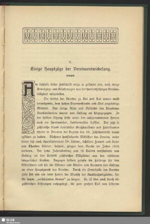 V. Einige Hauptzüge der Vereinsentwicklung