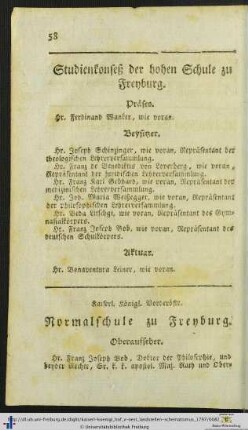 Kaiserl. Königl. Vorderöstr. Normalschule zu Freyburg.