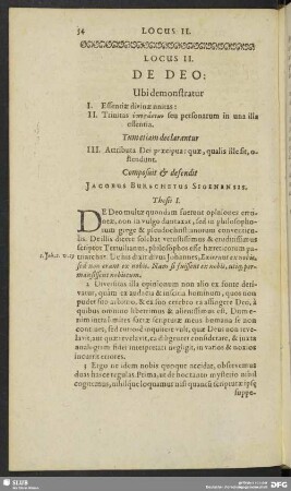 Locus II. De Deo