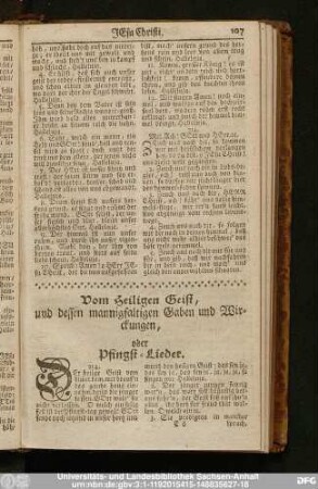 [XIII.] Vom Heiligen Geist, und dessen mannifaltigen Gaben und Wirckungen, oder Pfingst-Lieder.