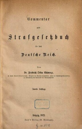 Commentar zum Strafgesetzbuch für das Deutsche Reich