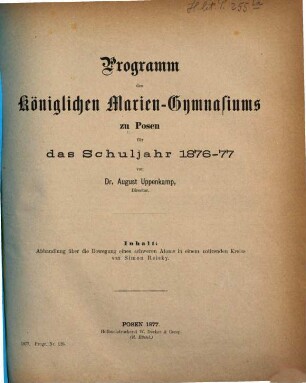 Programm des Königlichen Marien-Gymnasiums in Posen, 1876/77