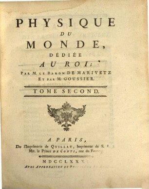 Physique Du Monde, Dédiée Au Roi, 2