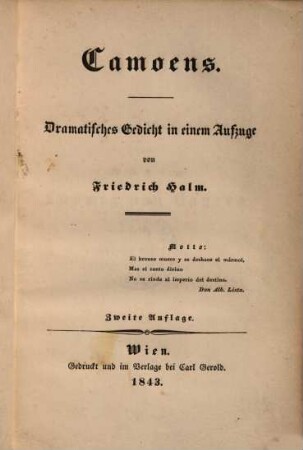 Camoens : Dramatisches Gedicht in einem Aufzuge