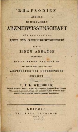 Rhapsodien aus der gerichtlichen Arzneiwissenschaft