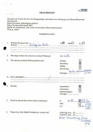 Fragebögen: Mieterbefragung zur Wohnsituation